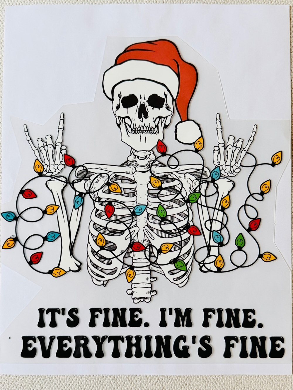 Skeleton Christmas DTF Shirt Vinyl Transfer Skeleton with Christmas lights
